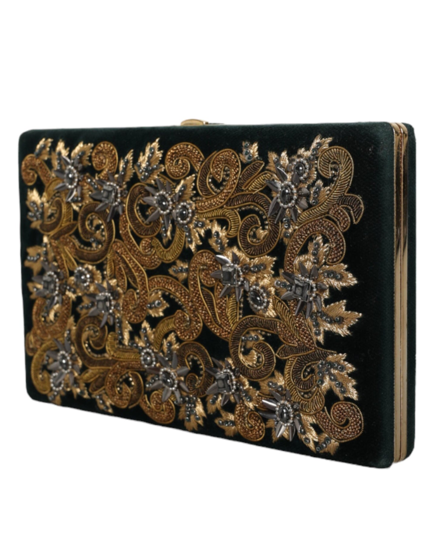 Sac à main de soirée Dolce &amp; Gabbana en velours noir avec cadre doré