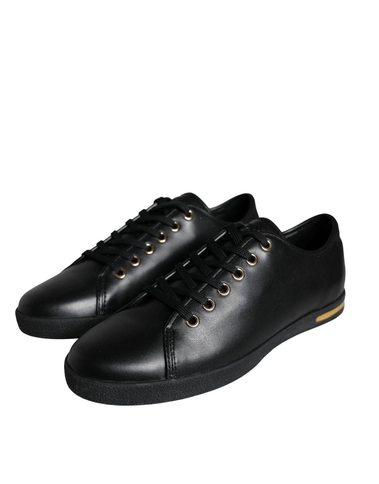 Baskets classiques en cuir noir et doré Dolce &amp; Gabbana