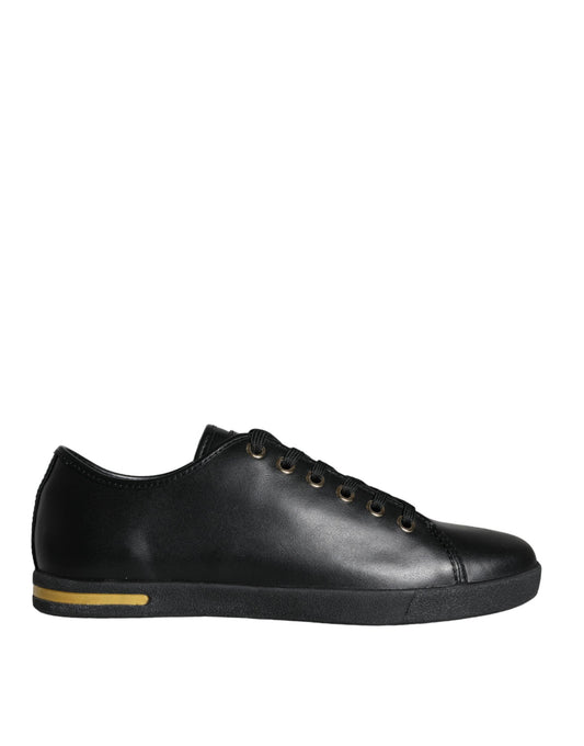 Baskets classiques en cuir noir et doré Dolce &amp; Gabbana