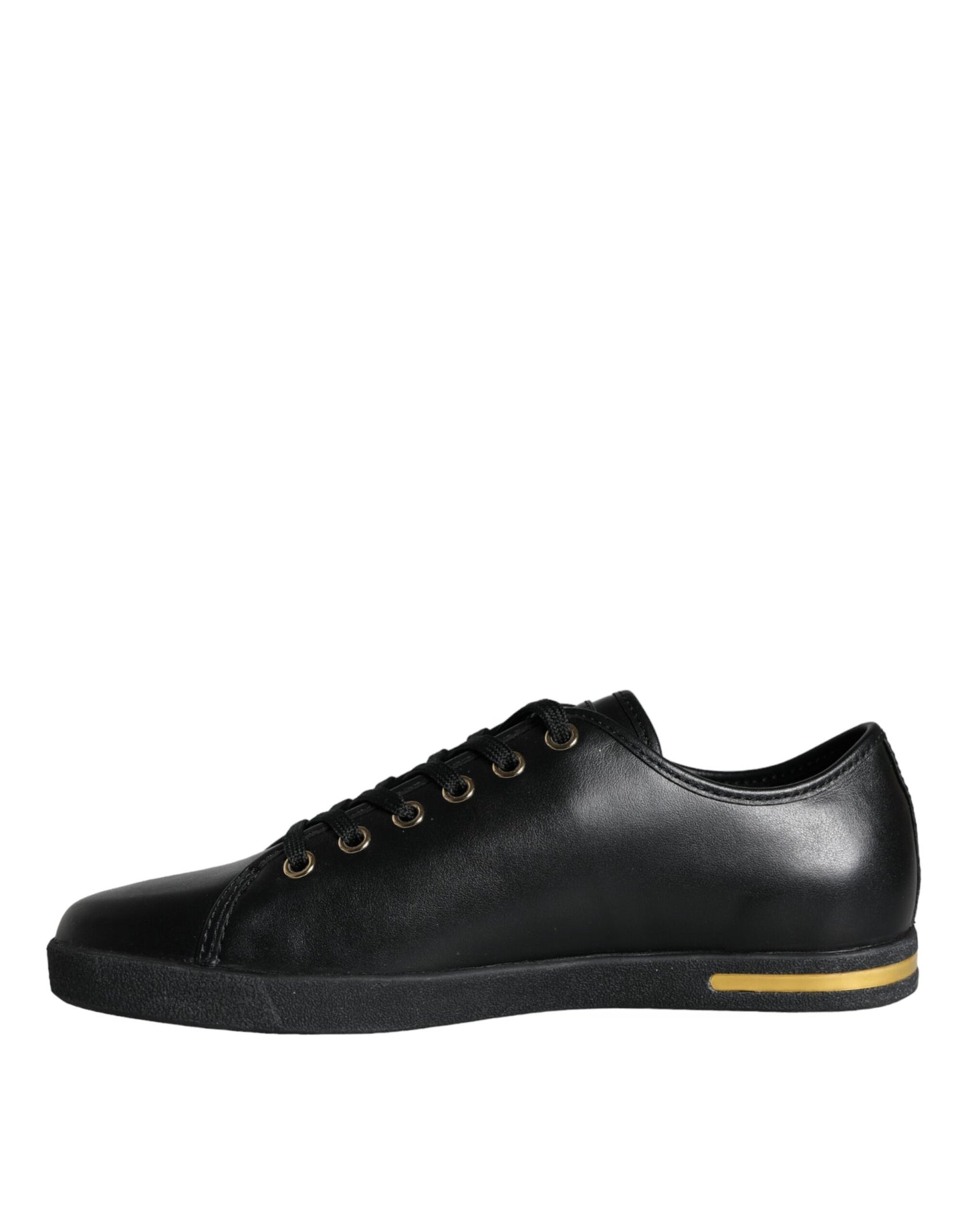 Baskets classiques en cuir noir et doré Dolce &amp; Gabbana
