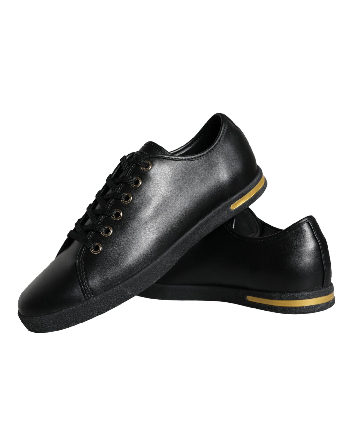 Baskets classiques en cuir noir et doré Dolce &amp; Gabbana