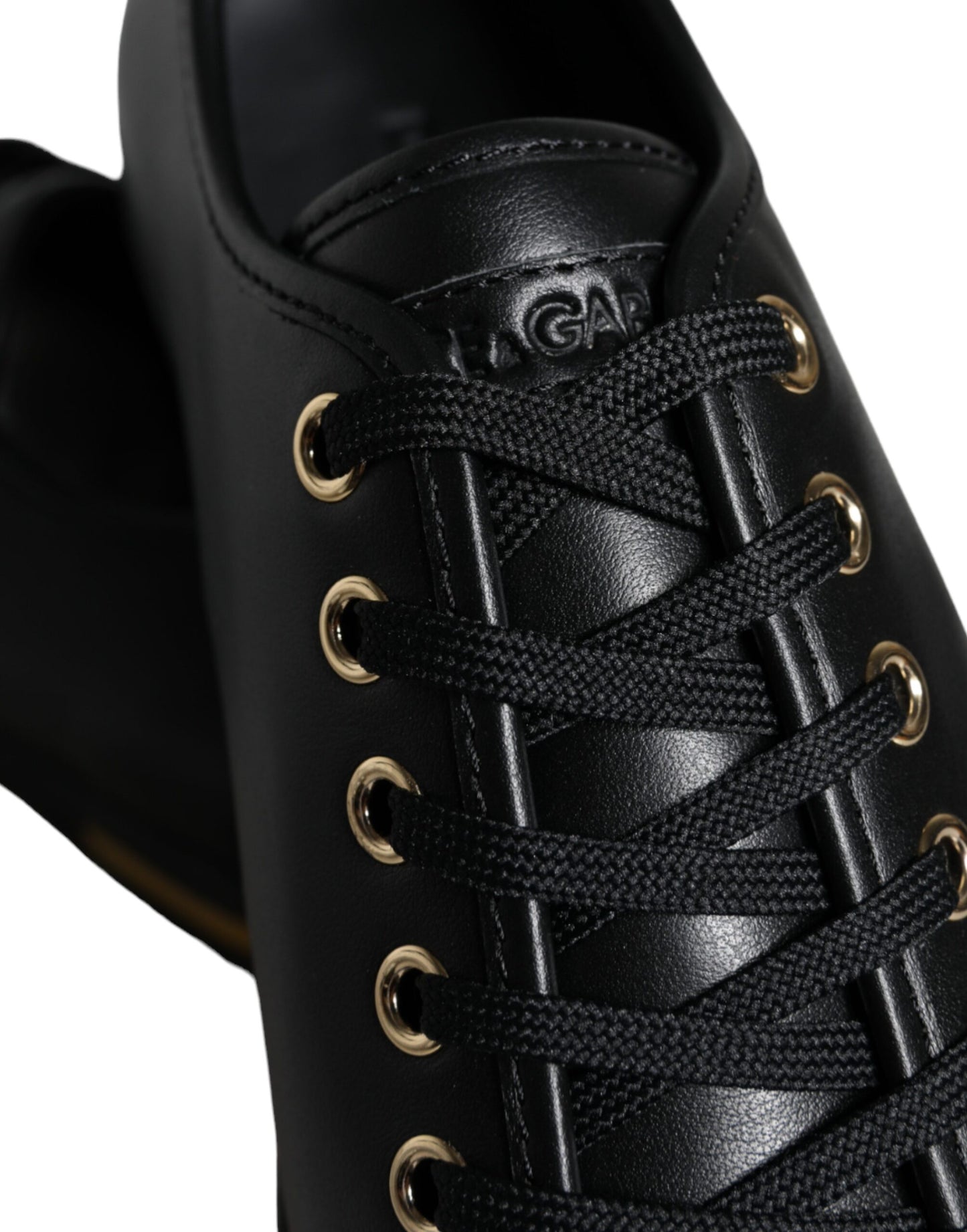 Baskets classiques en cuir noir et doré Dolce &amp; Gabbana