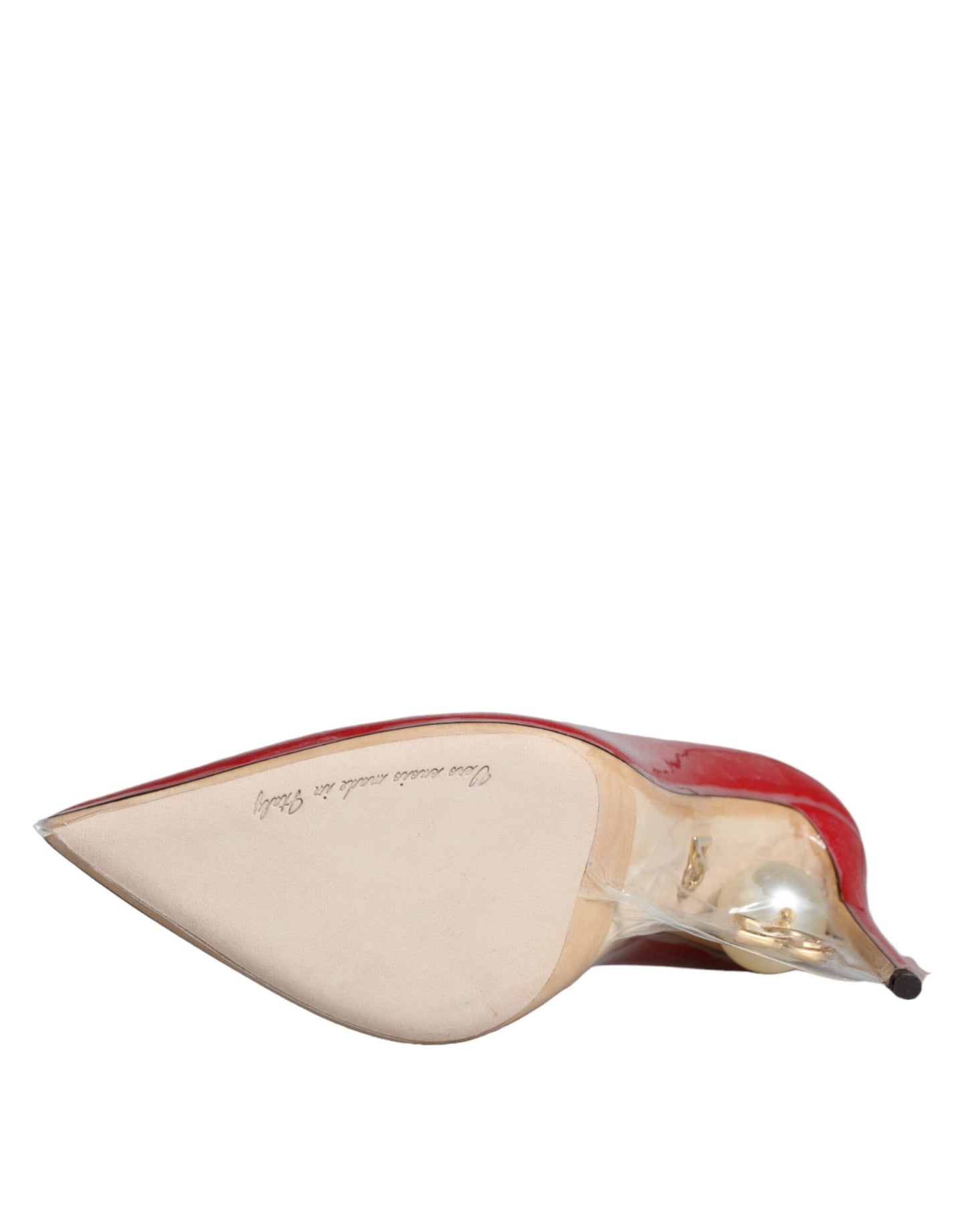 Escarpins à talons en cuir verni rouge et perles synthétiques Dolce &amp; Gabbana