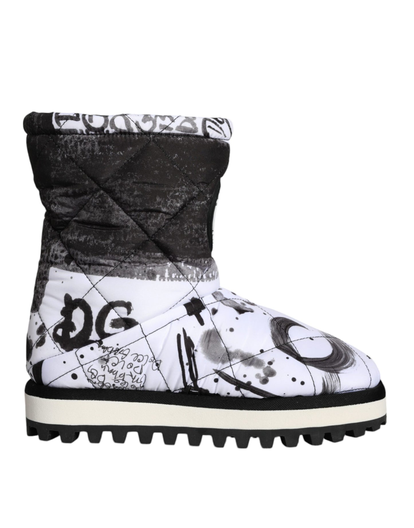Dolce &amp; Gabbana – Weiße, gepolsterte Stiefel mit Logo-Print in mittlerer Wadenhöhe