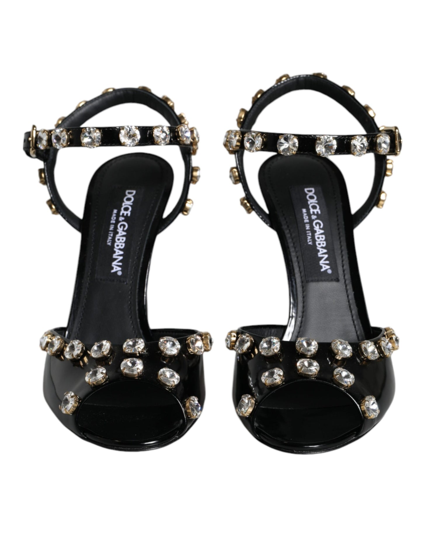 Sandales Dolce &amp; Gabbana en cuir noir avec bride à la cheville et cristaux