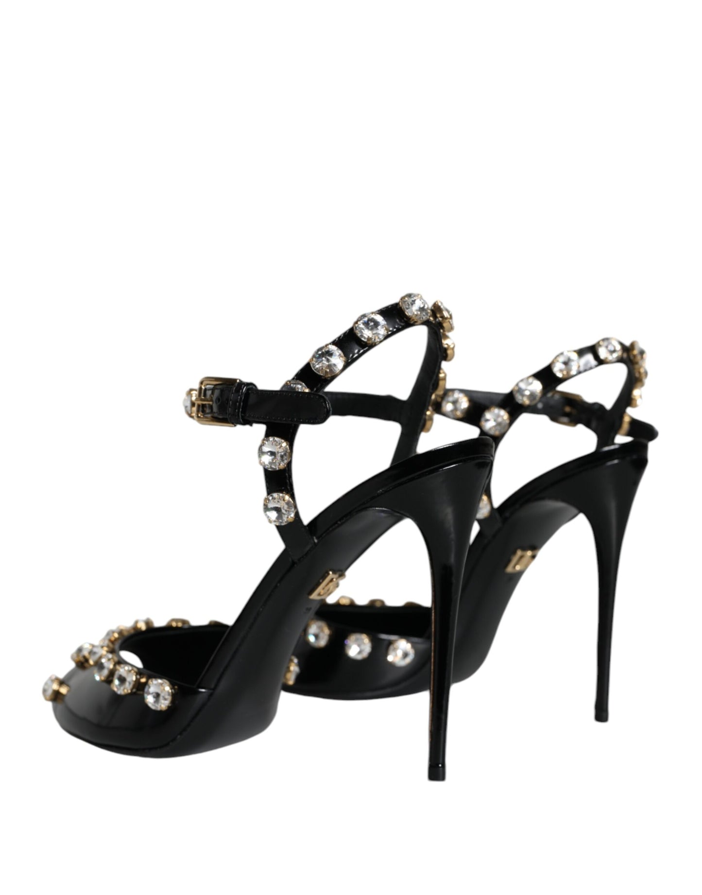 Sandales Dolce &amp; Gabbana en cuir noir avec bride à la cheville et cristaux