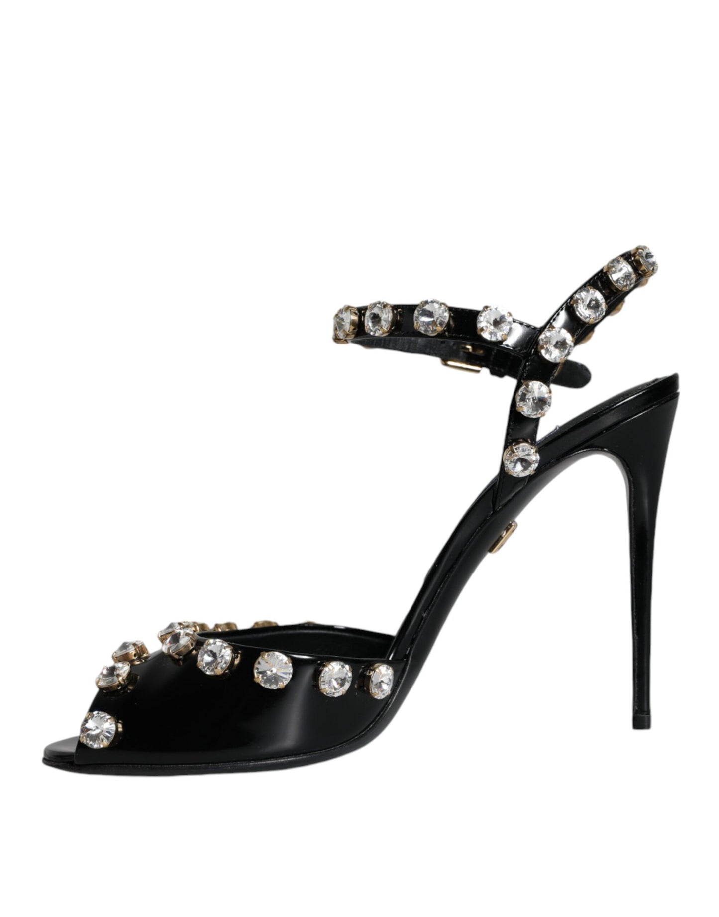 Sandales Dolce &amp; Gabbana en cuir noir avec bride à la cheville et cristaux