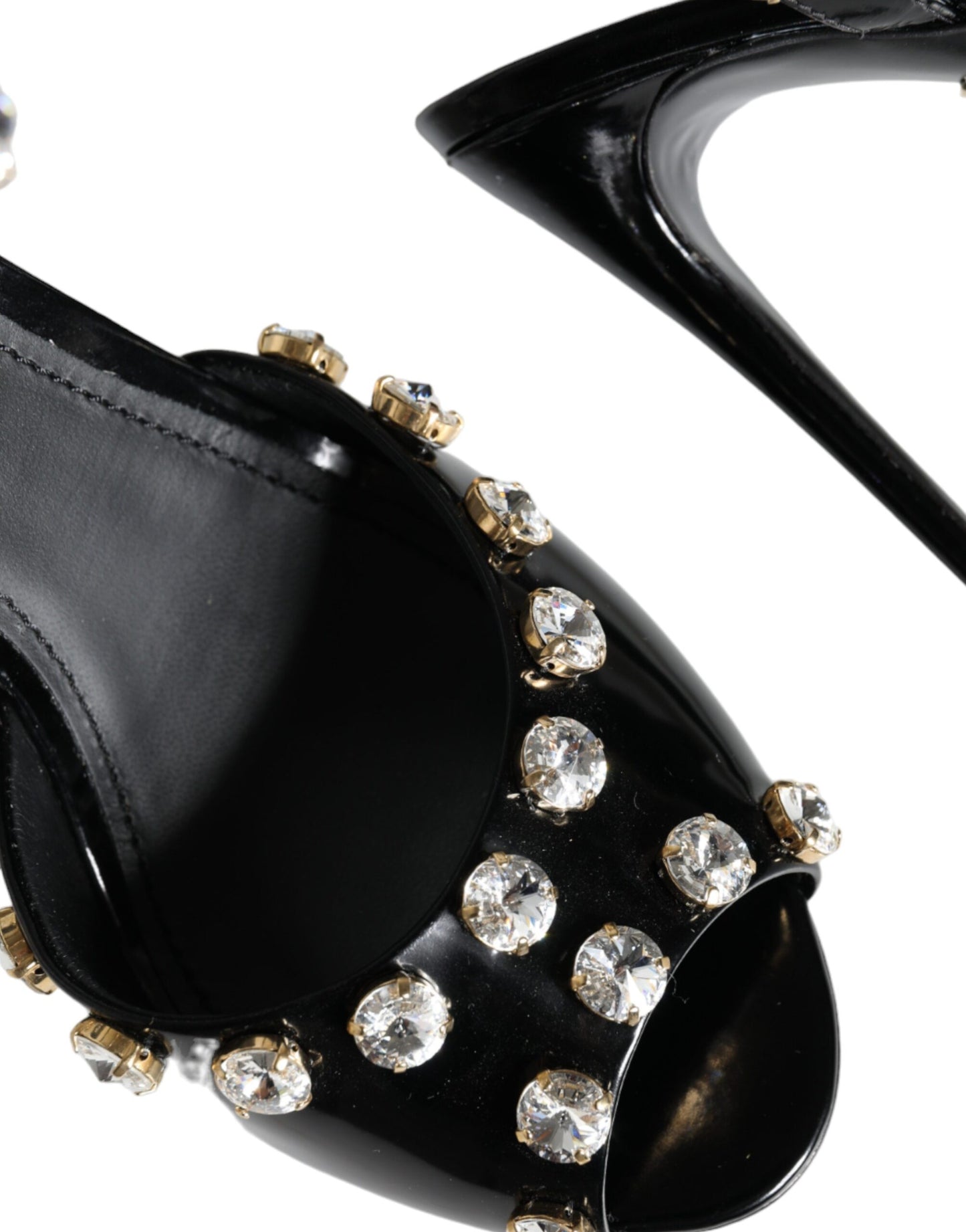 Sandales Dolce &amp; Gabbana en cuir noir avec bride à la cheville et cristaux