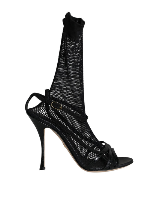 Sandales à talons aiguilles en maille noire Dolce &amp; Gabbana