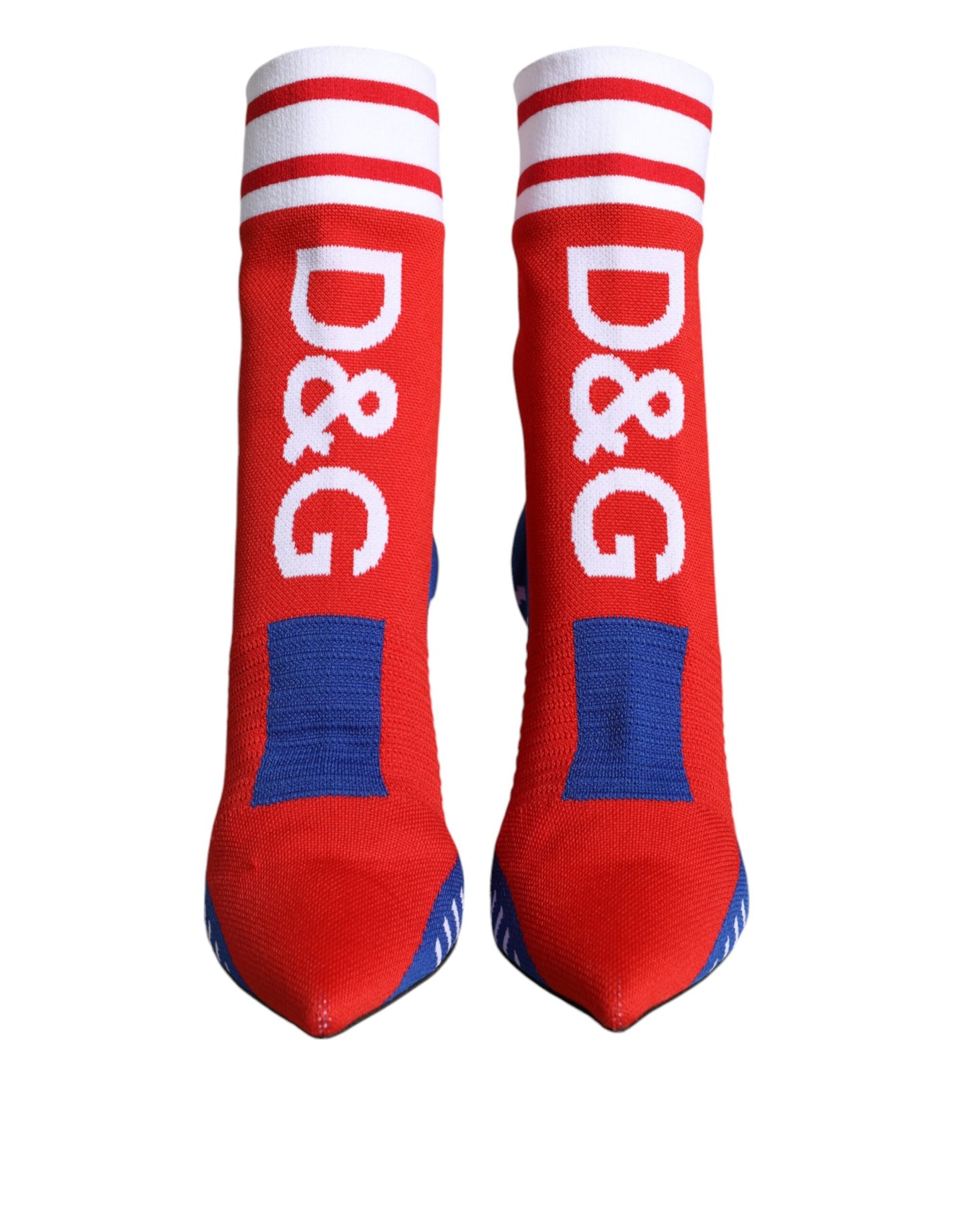 Bottines extensibles style chaussettes Dolce &amp; Gabbana rouges et bleues avec logo