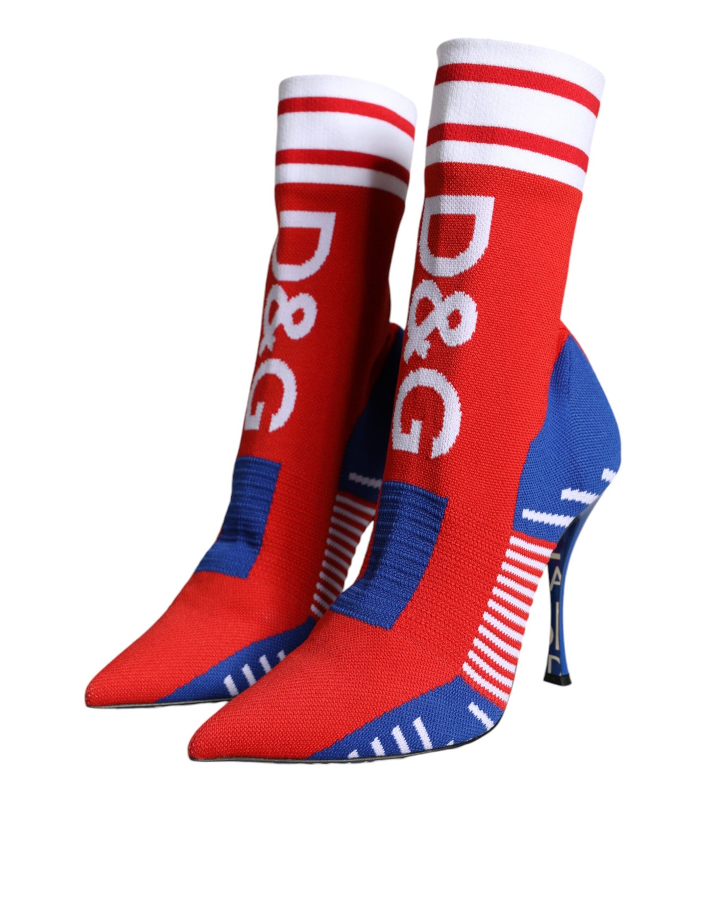 Bottines extensibles style chaussettes Dolce &amp; Gabbana rouges et bleues avec logo
