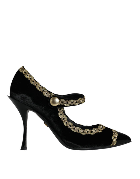 Escarpins Dolce &amp; Gabbana Mary Janes noirs en velours doré
