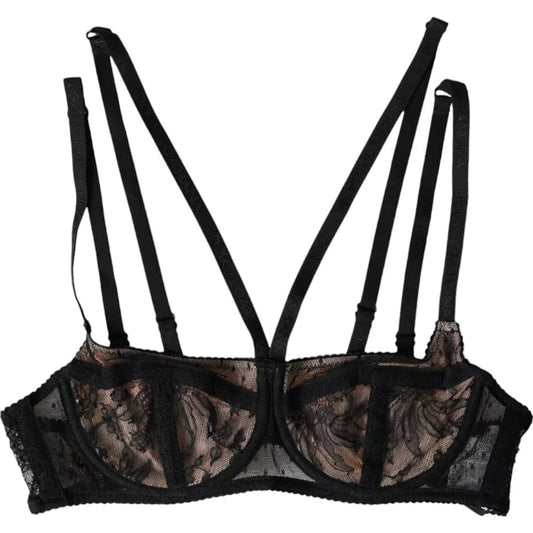 Soutien-gorge balconnet en nylon et dentelle florale noire Dolce &amp; Gabbana