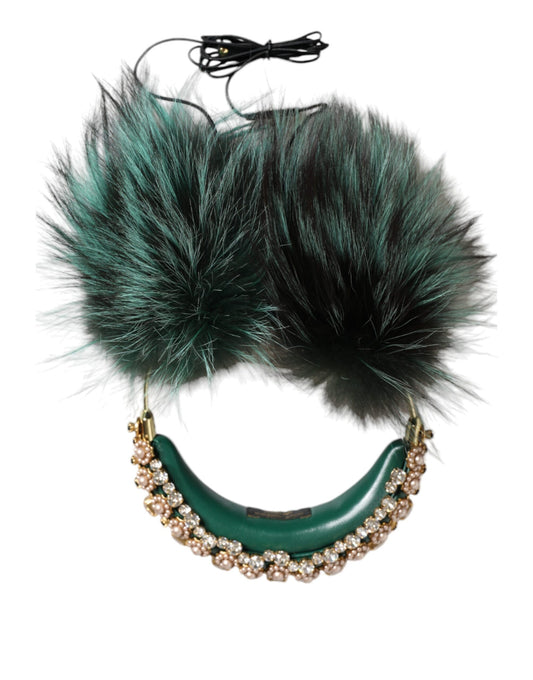 Casque audio auxiliaire Dolce &amp; Gabbana en fourrure de cristal vert et or