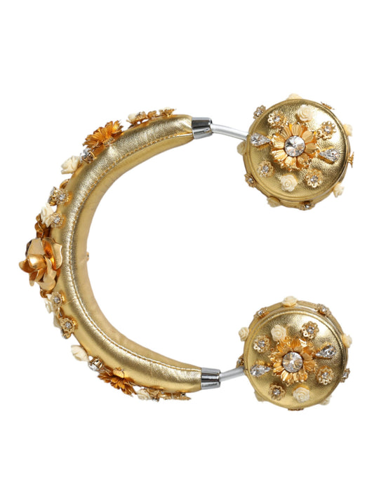 Casque audio Dolce &amp; Gabbana en cuir doré avec motif floral et cristaux Angel