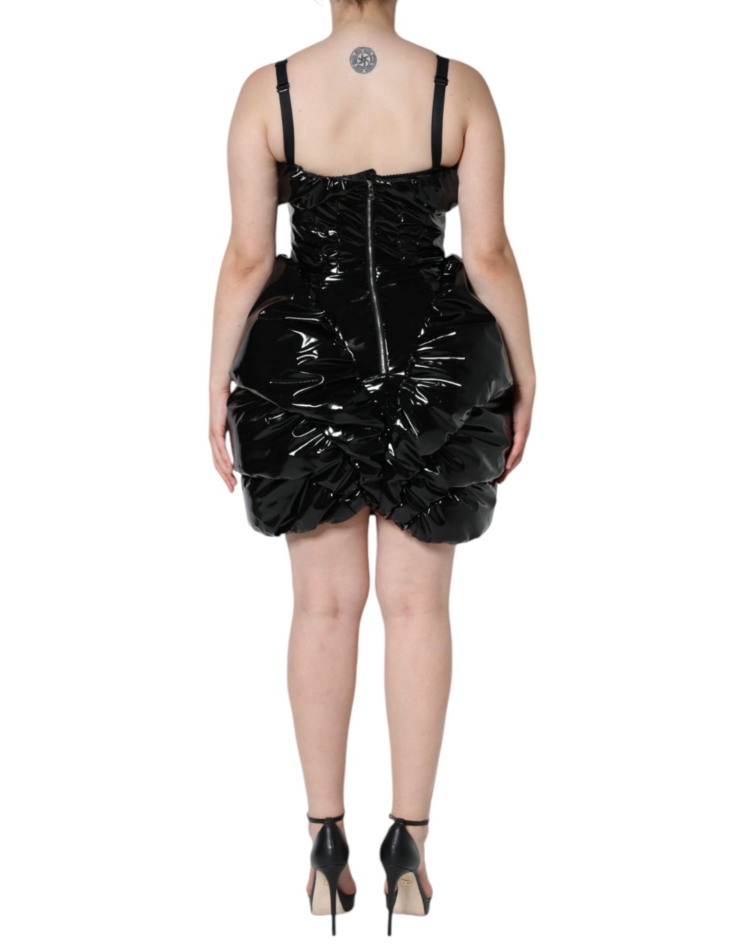 Mini-robe froncée en polyester noir Dolce &amp; Gabbana