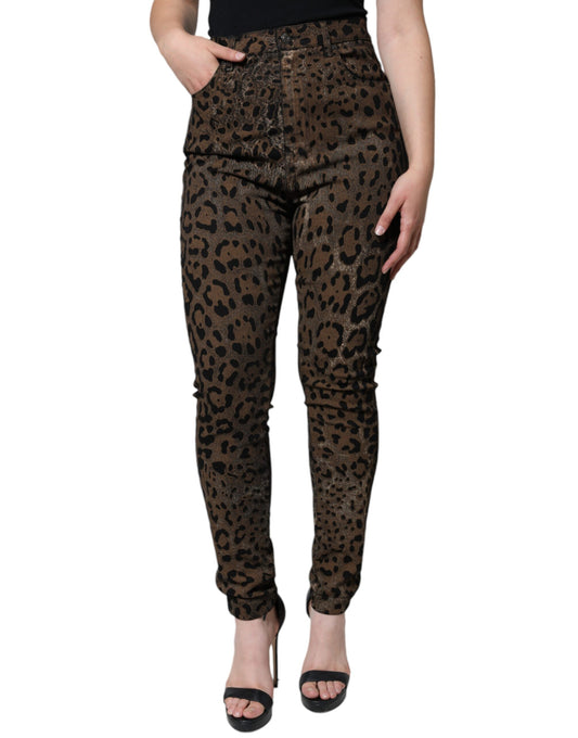 Jean skinny en coton léopard marron Dolce &amp; Gabbana