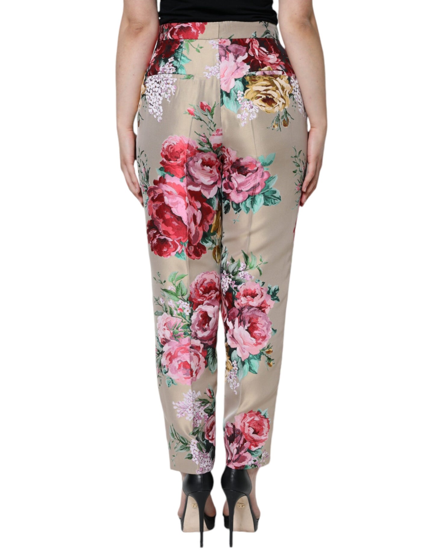 Pantalon fuselé taille haute en jacquard fleuri beige Dolce &amp; Gabbana