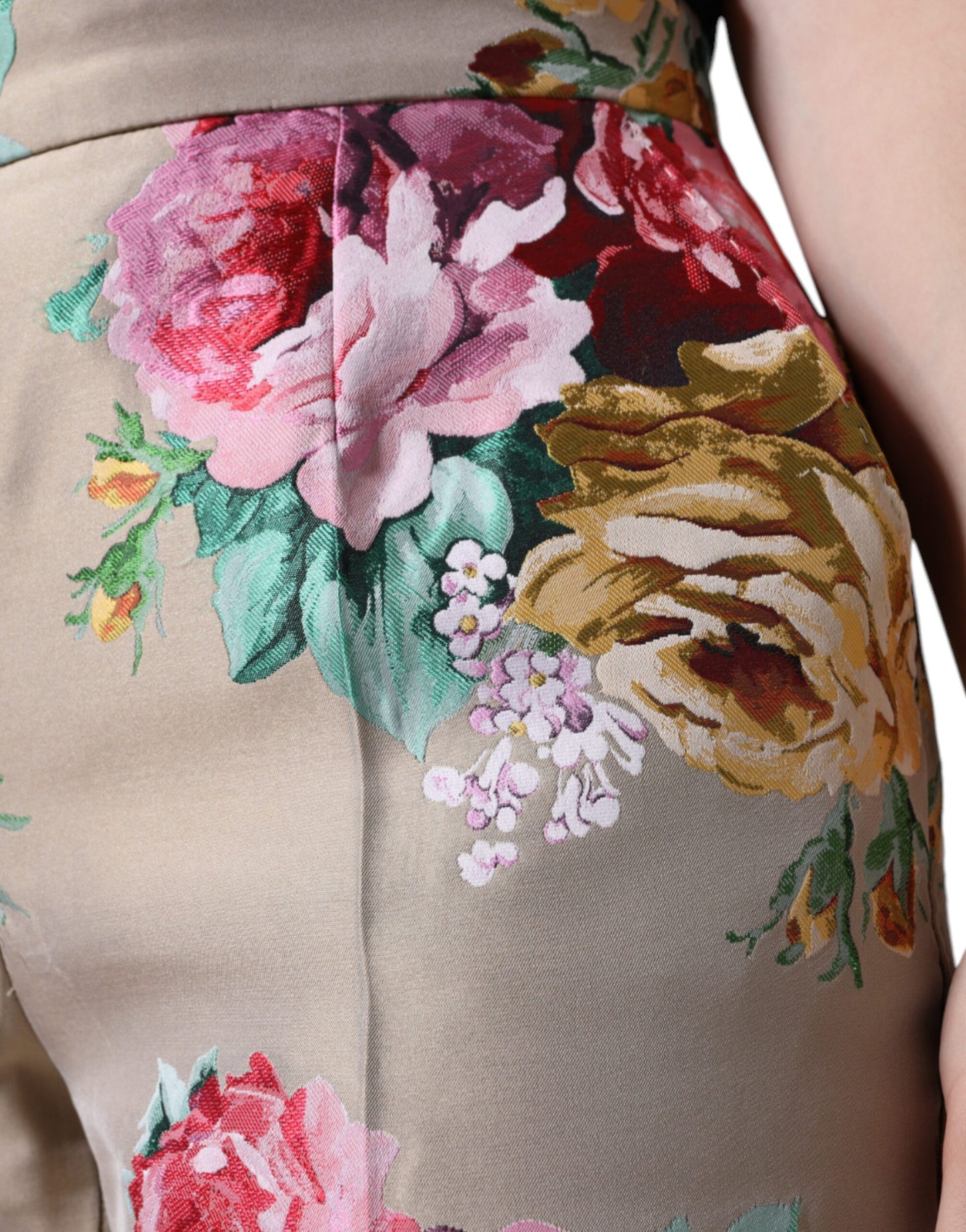 Pantalon fuselé taille haute en jacquard fleuri beige Dolce &amp; Gabbana