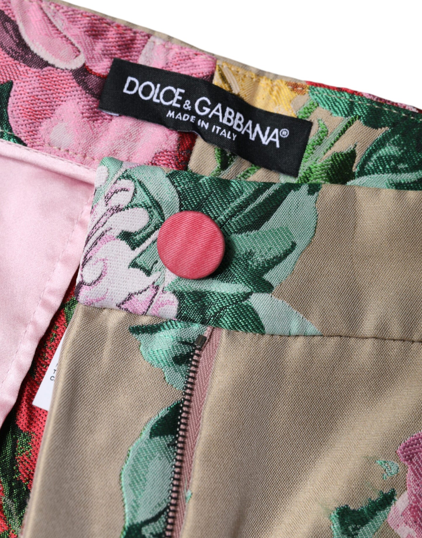 Pantalon fuselé taille haute en jacquard fleuri beige Dolce &amp; Gabbana