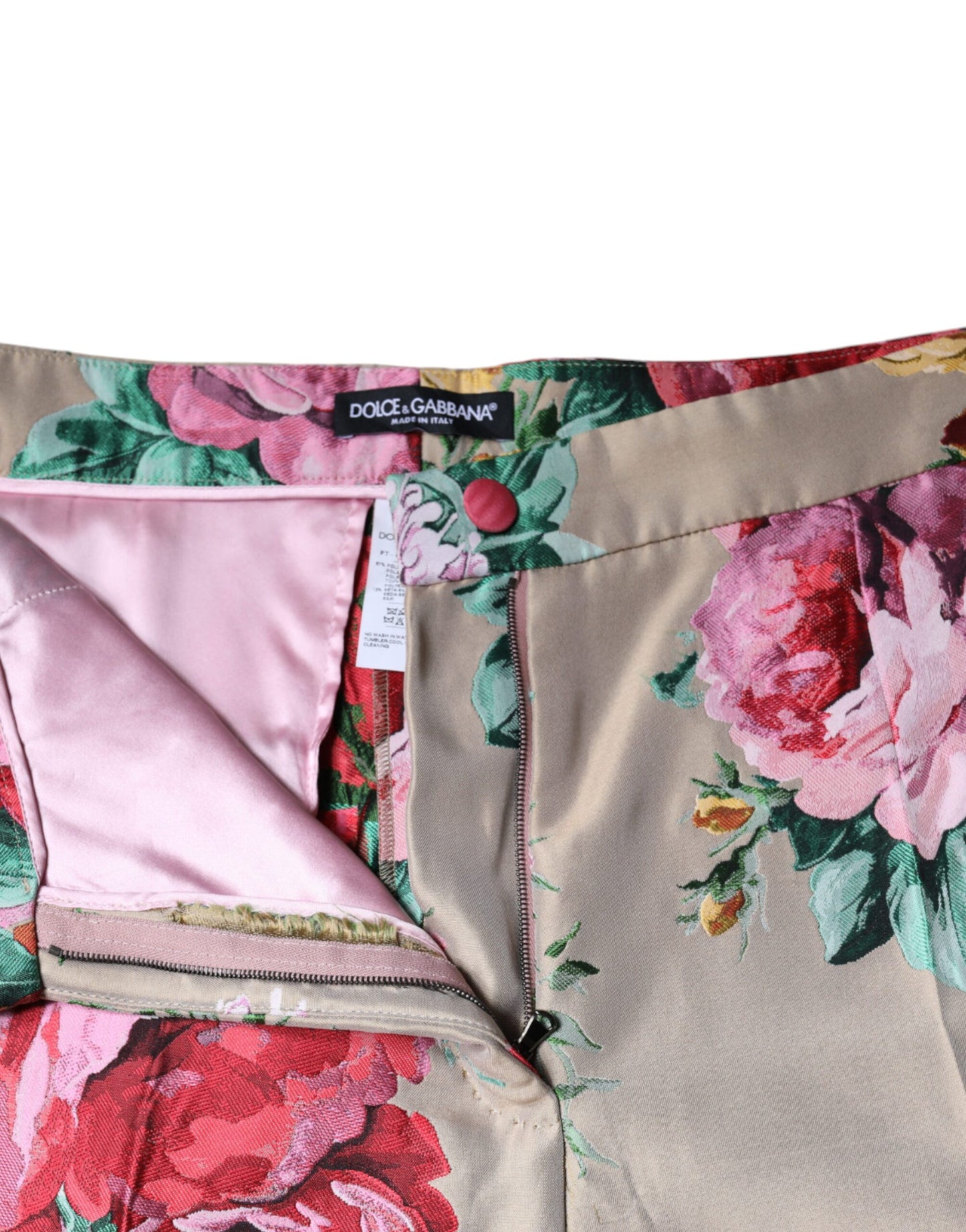Pantalon fuselé taille haute en jacquard fleuri beige Dolce &amp; Gabbana