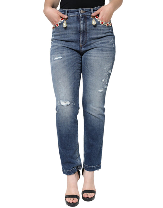 Jean skinny en coton bleu foncé Dolce &amp; Gabbana