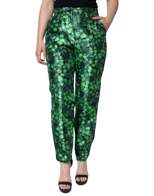 Pantalon fuselé taille haute en satin de soie Green Clover de Dolce &amp; Gabbana