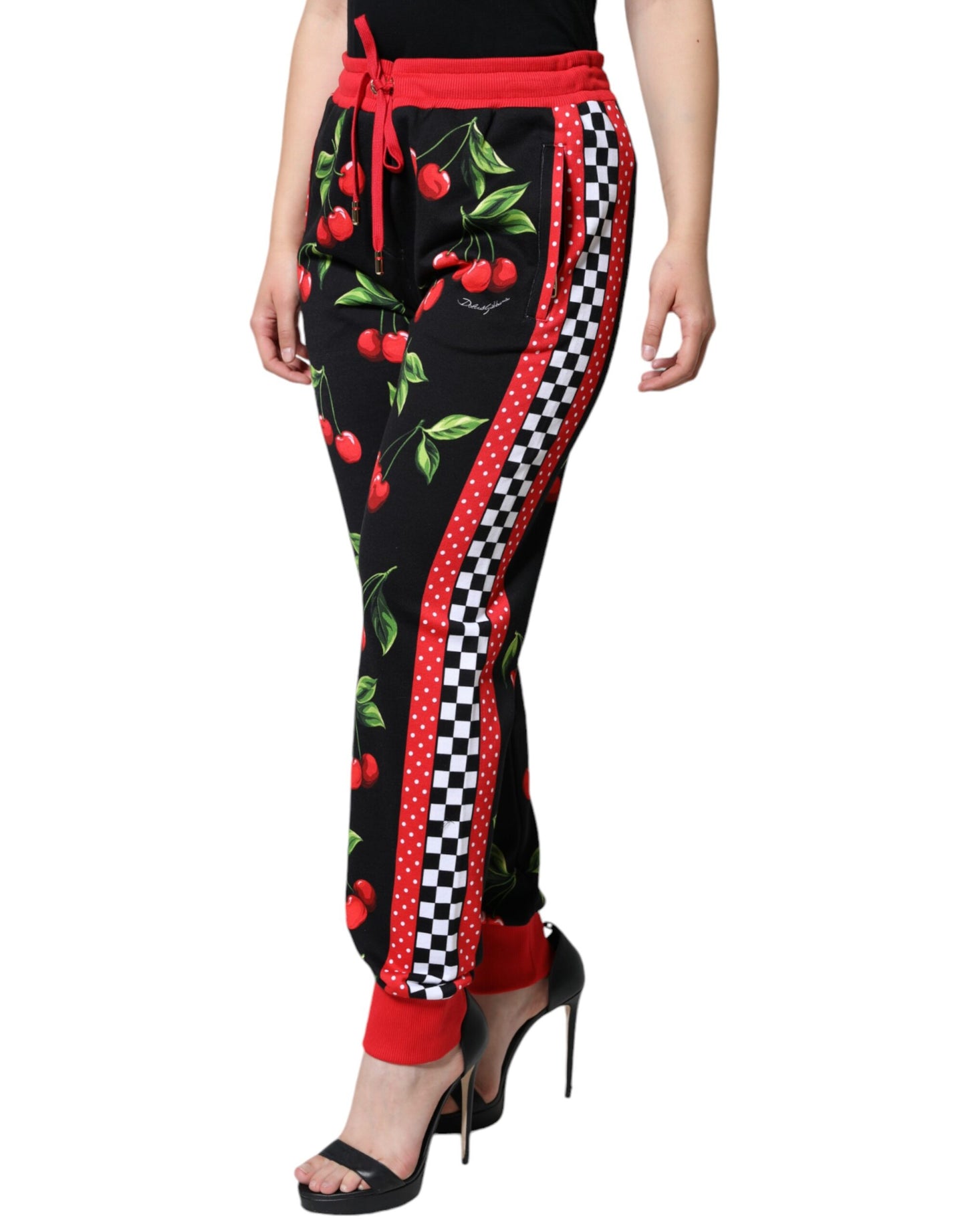 Pantalon de jogging taille moyenne Dolce &amp; Gabbana noir rouge cerise