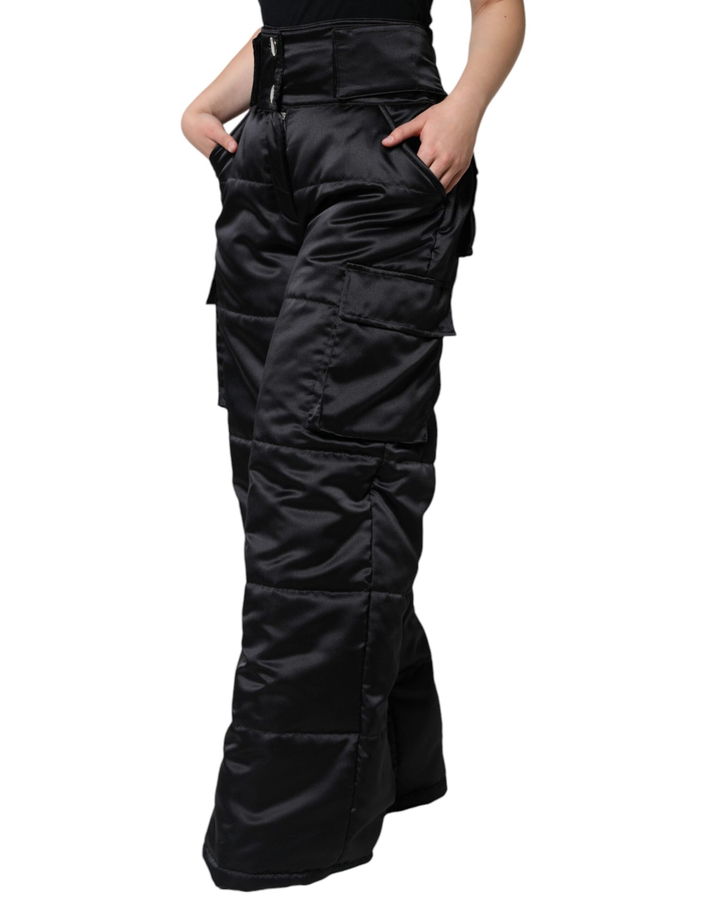 Pantalon bootcut matelassé noir taille haute Dolce &amp; Gabbana pour femme