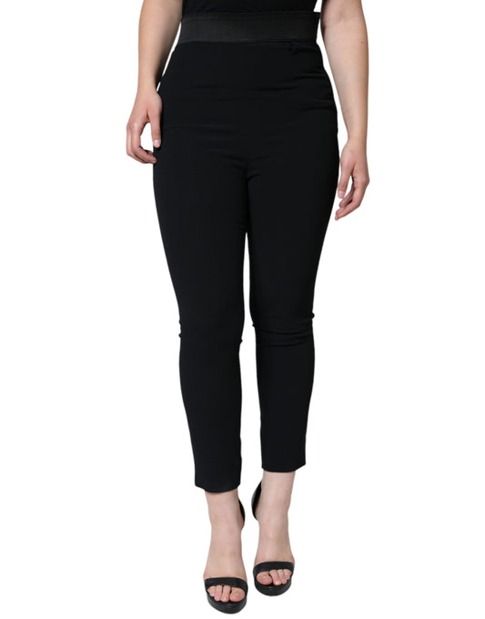 Pantalon fuselé taille haute en viscose noire Dolce &amp; Gabbana