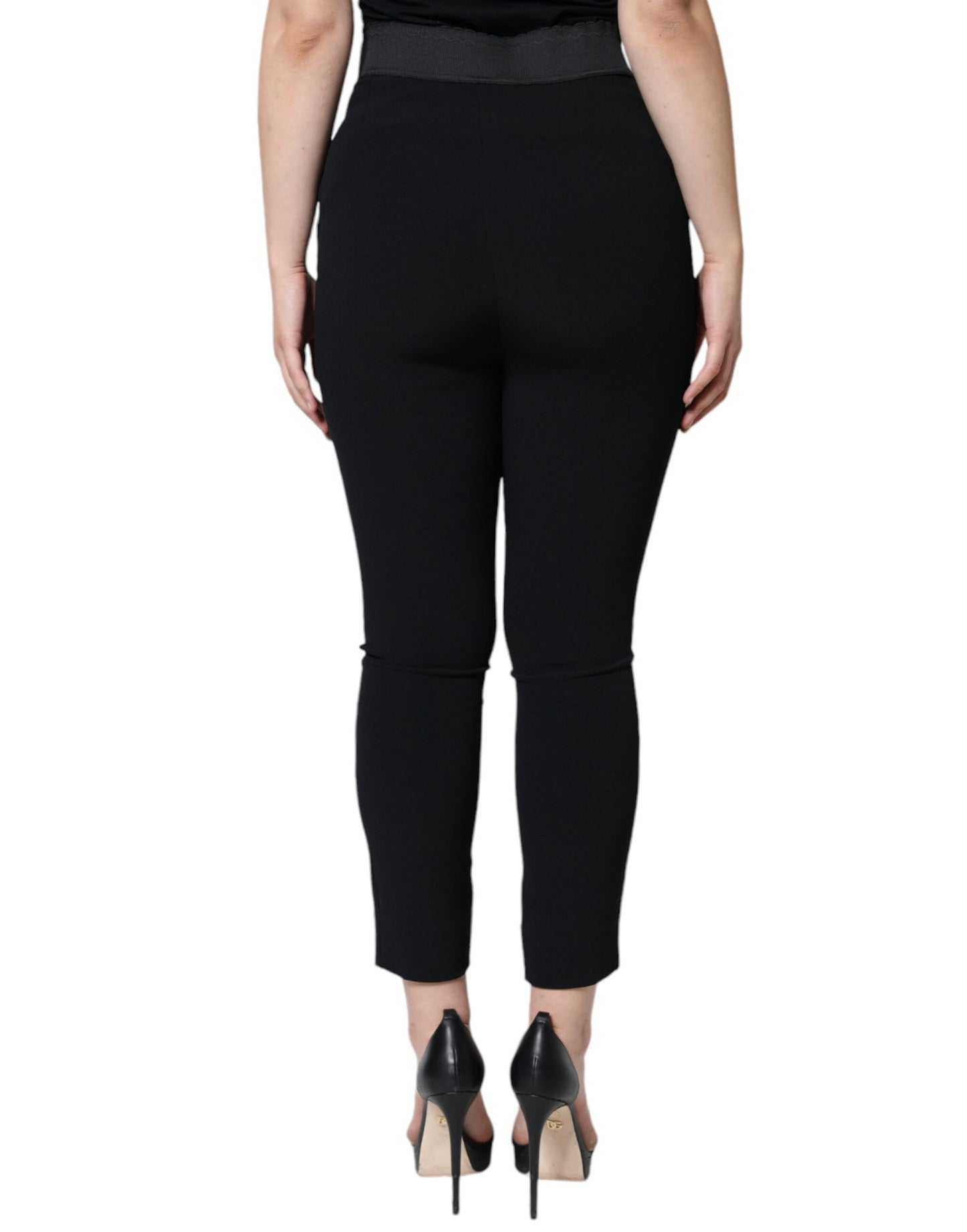 Pantalon fuselé taille haute en viscose noire Dolce &amp; Gabbana