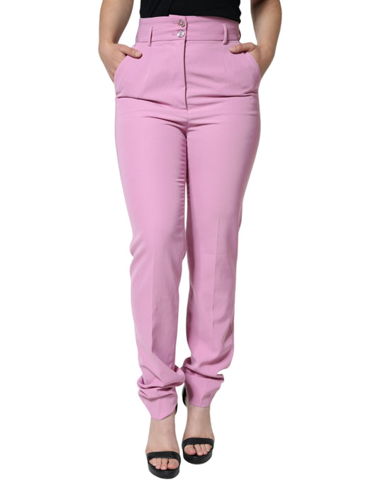 Dolce &amp; Gabbana – Hohe Taillen-Hosen aus Polyester in Rosa für Damen