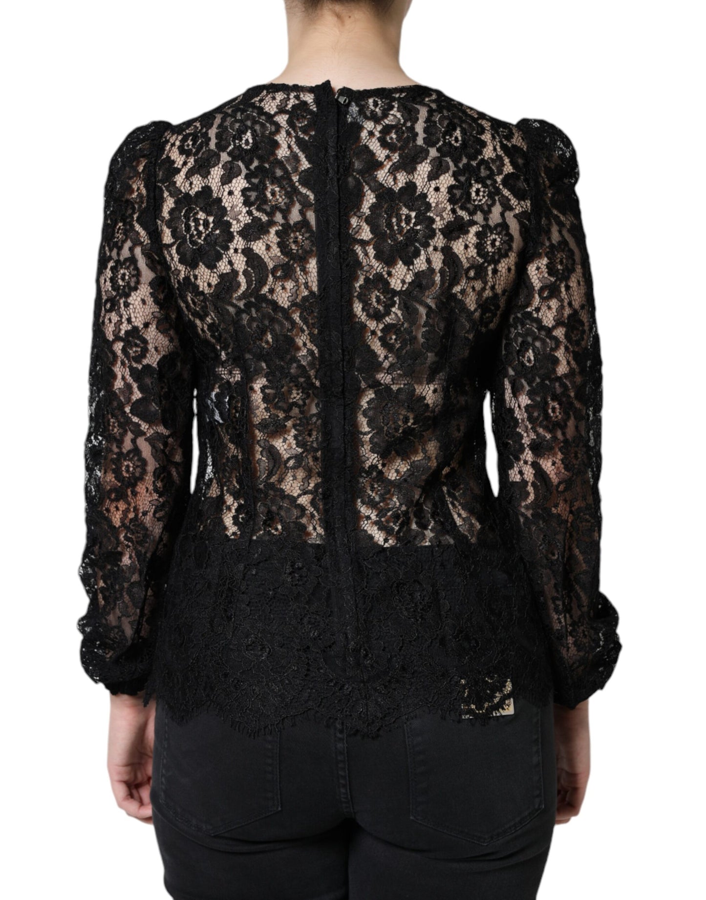 Dolce &amp; Gabbana Haut à manches longues transparent en dentelle florale noire