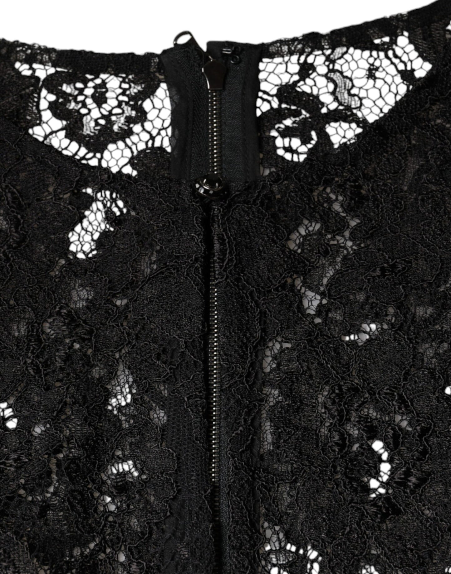 Dolce &amp; Gabbana Haut à manches longues transparent en dentelle florale noire