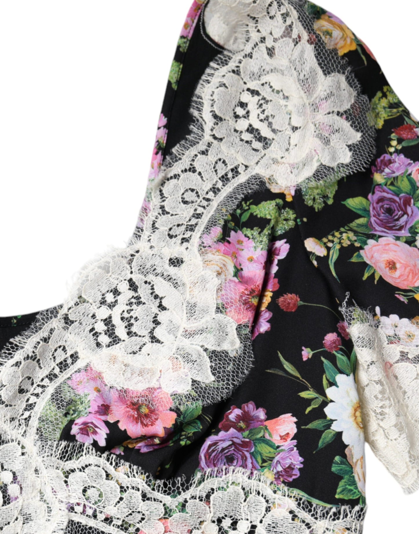 Chemisier à manches courtes en dentelle florale noire Dolce &amp; Gabbana