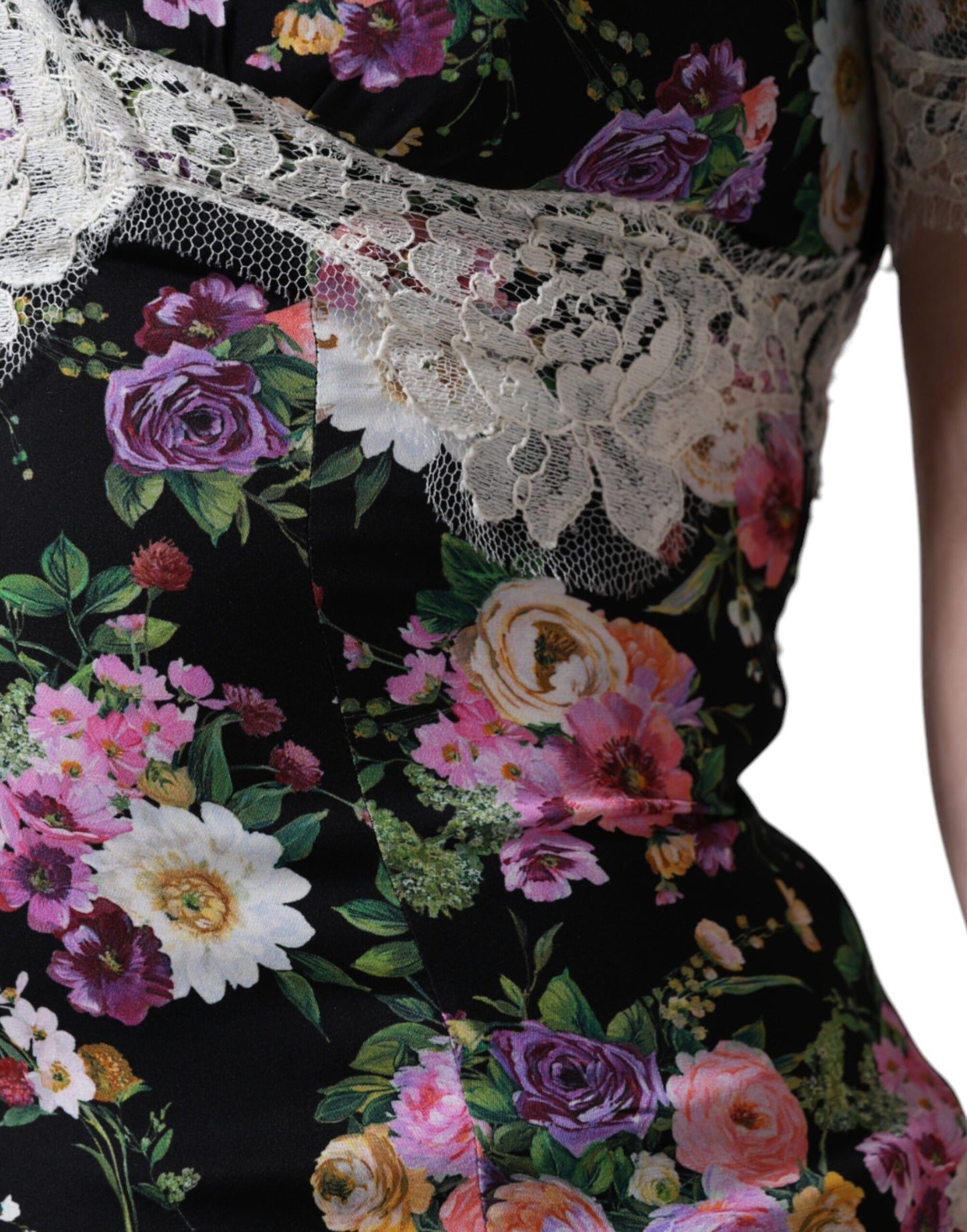 Chemisier à manches courtes en dentelle florale noire Dolce &amp; Gabbana