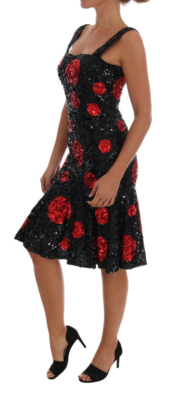 Robe droite à paillettes noires et rouges Dolce &amp; Gabbana