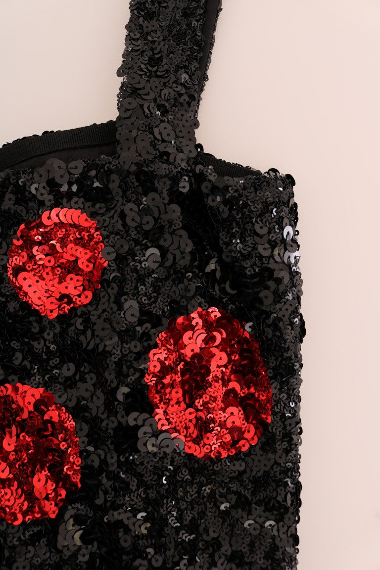 Robe droite à paillettes noires et rouges Dolce &amp; Gabbana