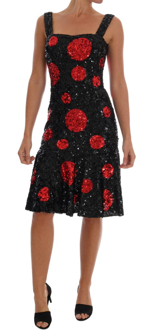 Robe droite à paillettes noires et rouges Dolce &amp; Gabbana