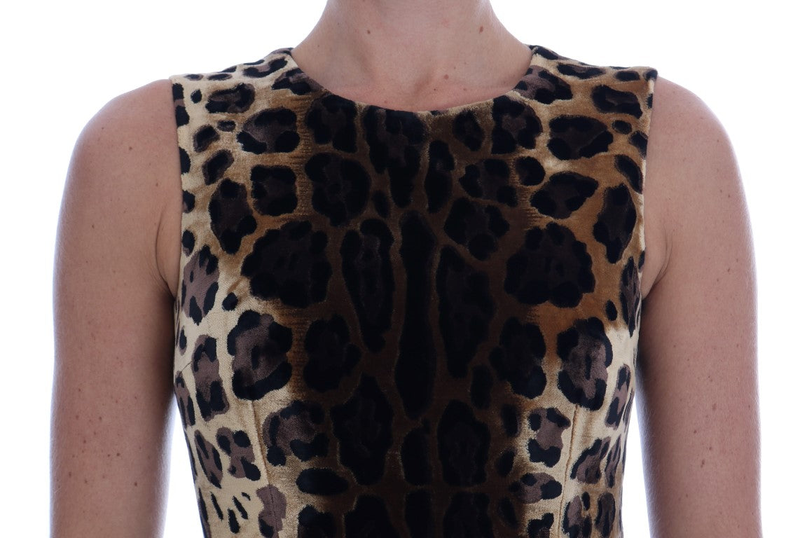 Robe fourreau en soie à imprimé léopard marron Dolce &amp; Gabbana