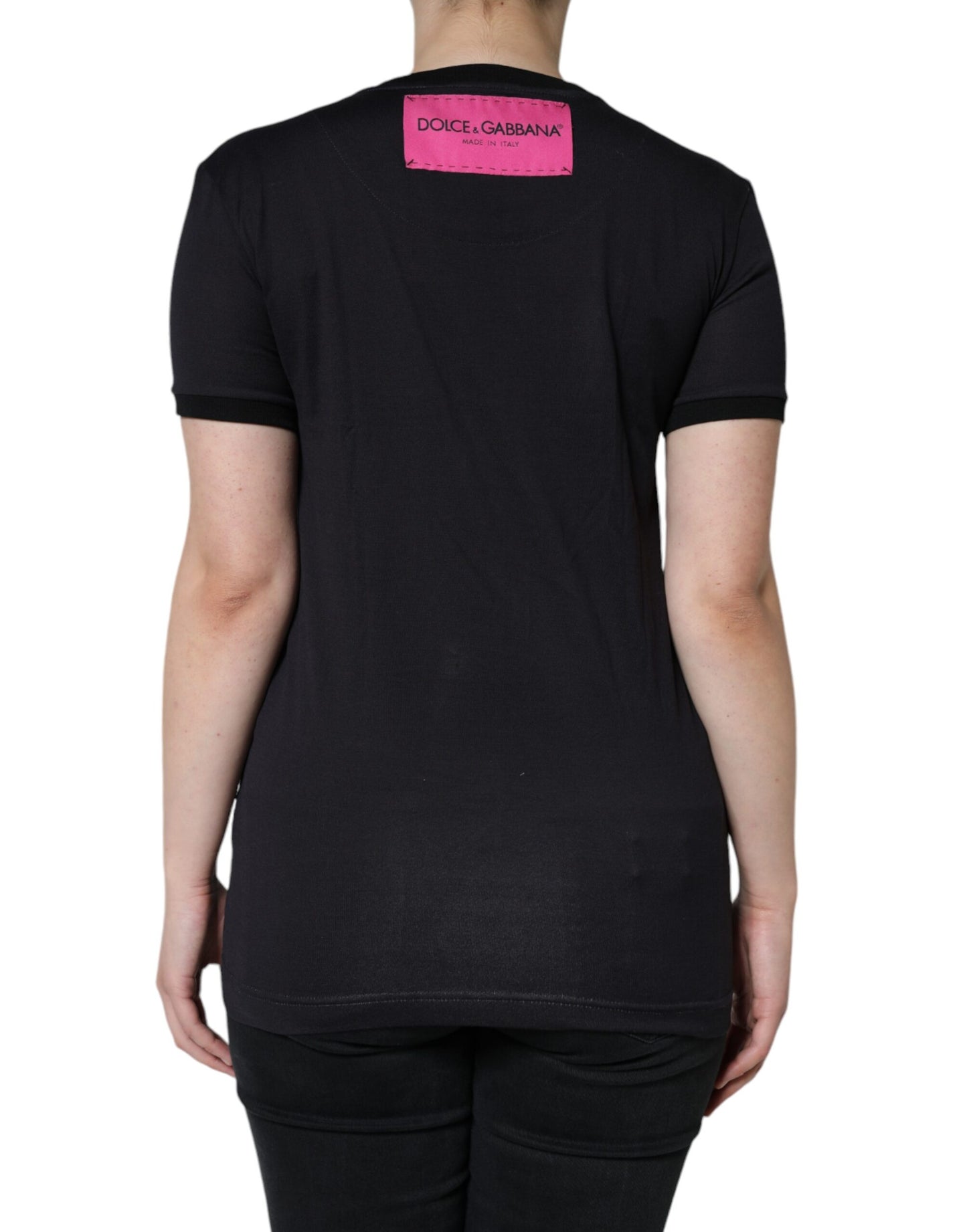T-shirt col rond en coton noir avec logo imprimé Dolce &amp; Gabbana