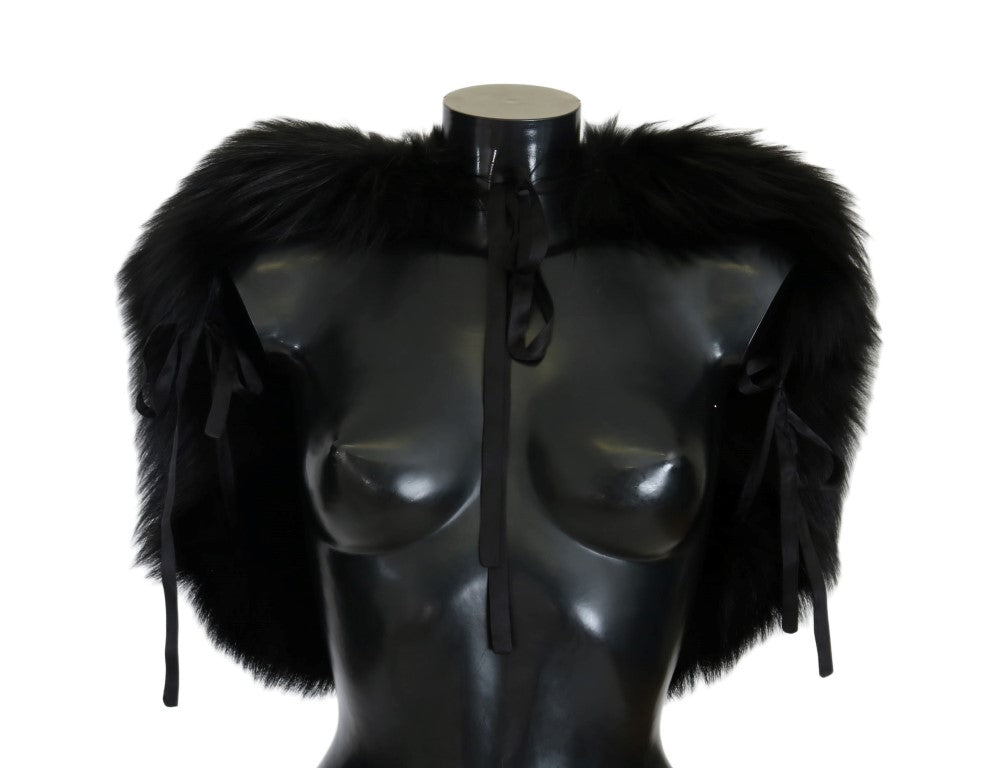Écharpe en fourrure de renard argenté noir Dolce &amp; Gabbana
