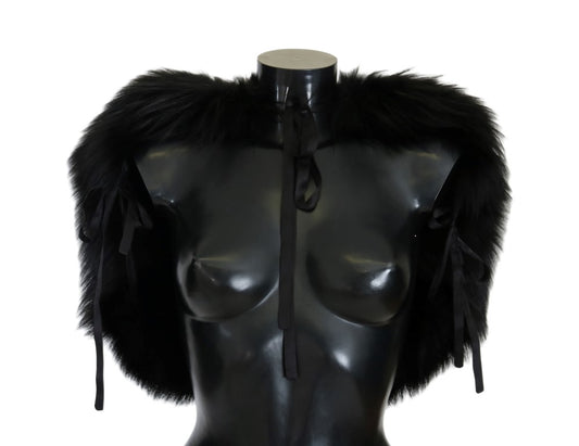 Écharpe en fourrure de renard argenté noir Dolce &amp; Gabbana
