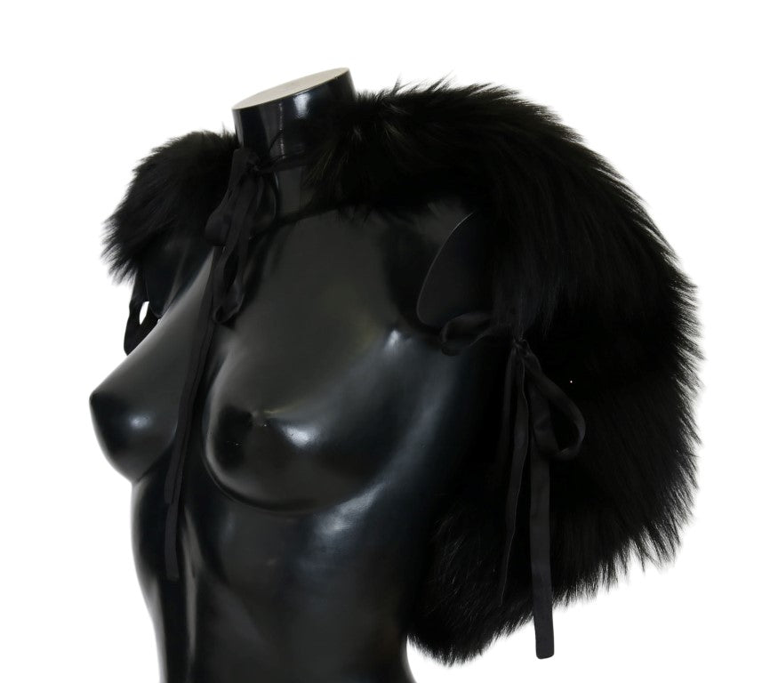 Écharpe en fourrure de renard argenté noir Dolce &amp; Gabbana
