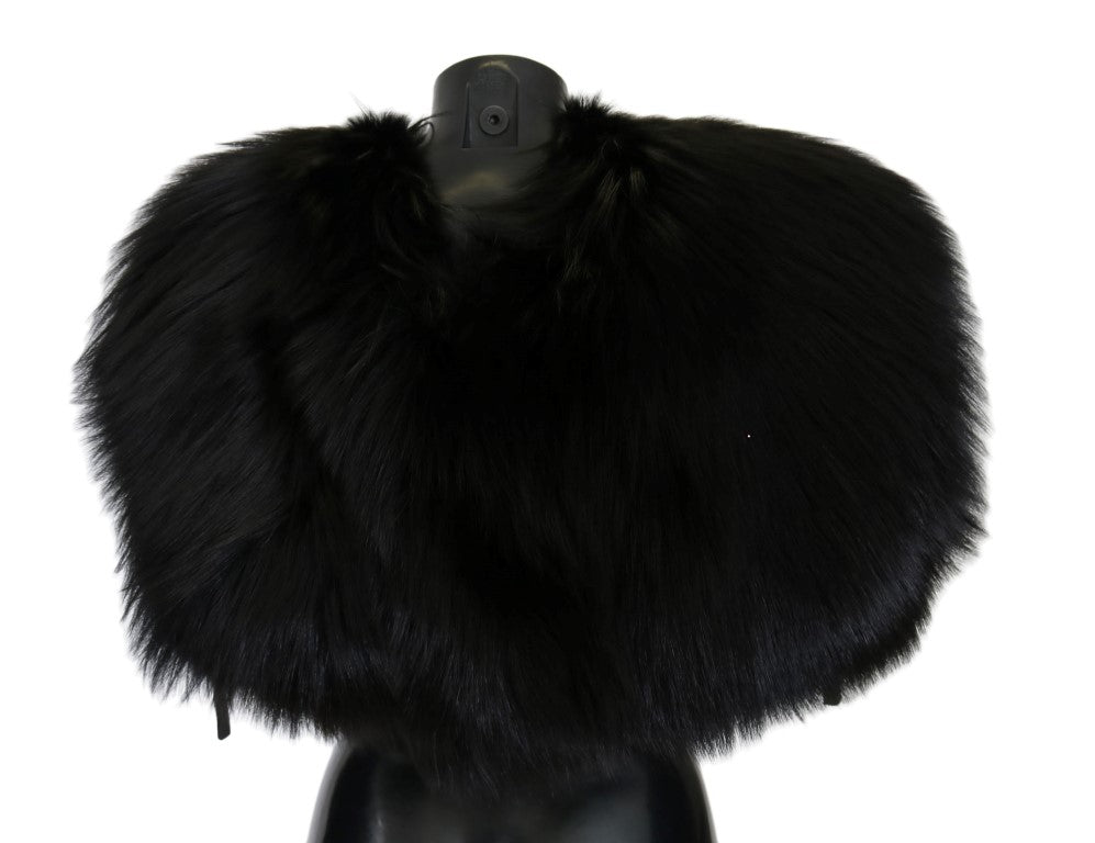 Écharpe en fourrure de renard argenté noir Dolce &amp; Gabbana