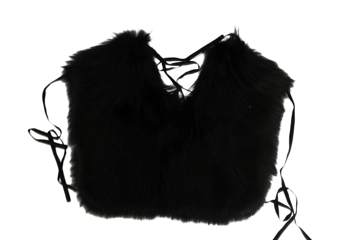 Écharpe en fourrure de renard argenté noir Dolce &amp; Gabbana
