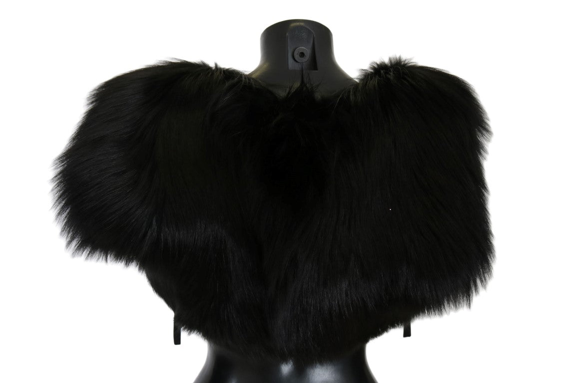 Écharpe en fourrure de renard argenté noir Dolce &amp; Gabbana