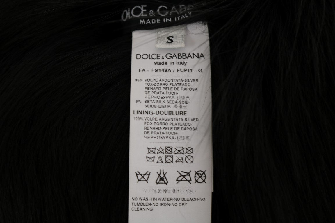 Écharpe en fourrure de renard argenté noir Dolce &amp; Gabbana