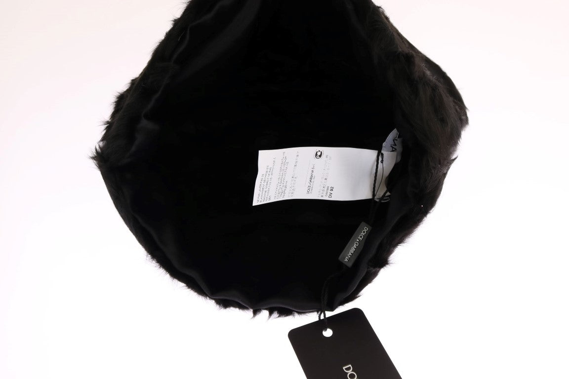 Bonnet en fourrure d'agneau Xiangao noir Dolce &amp; Gabbana