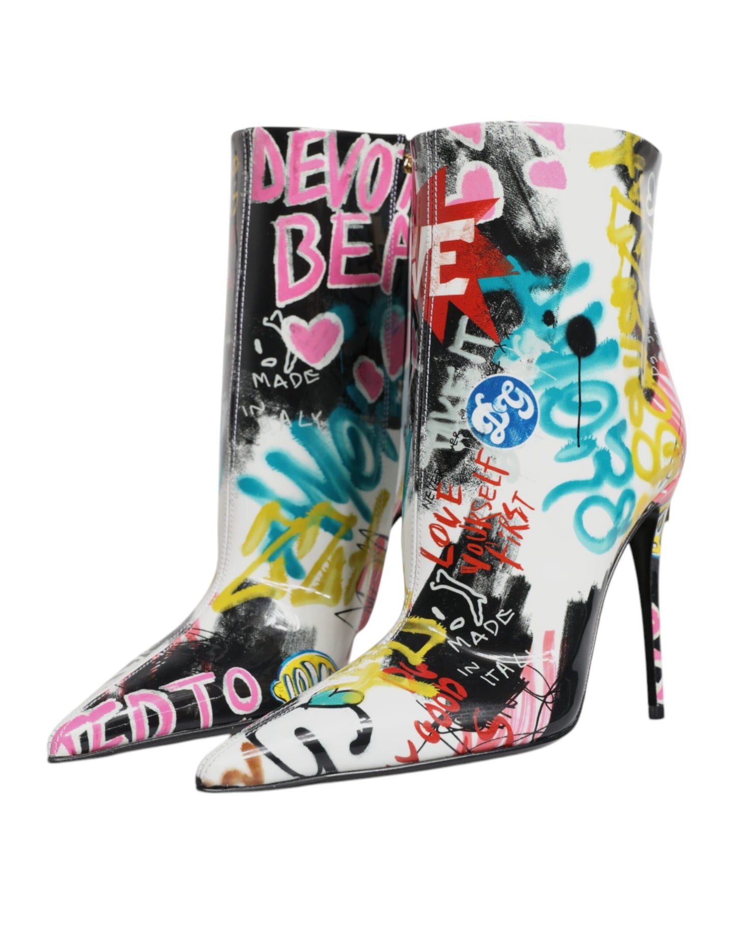 Dolce &amp; Gabbana – Keira – Wadenhohe Stiefel mit mehrfarbigem Graffiti